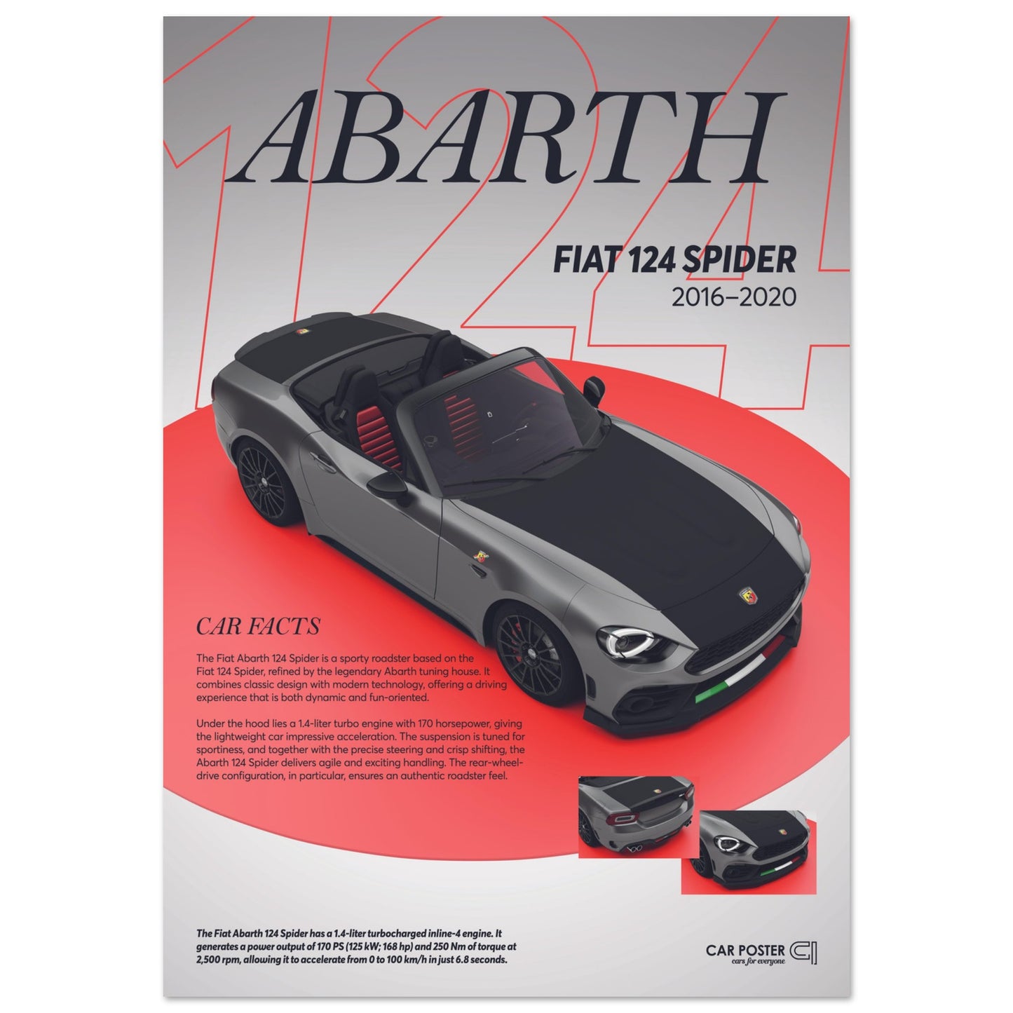 Car Poster - Fiat Abarth 124 Spider - grey