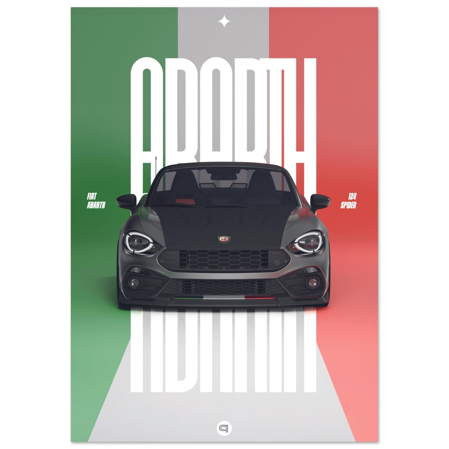 Car Poster - Fiat Abarth 124 Spider - Italy white typo