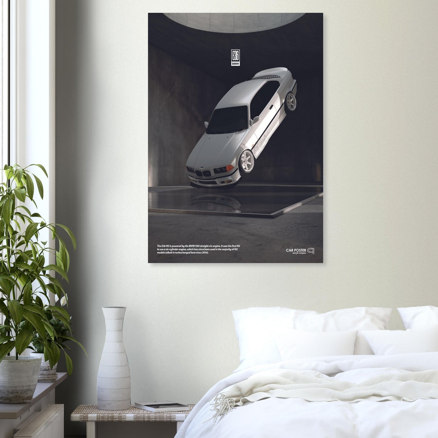 Car Poster - BMW E36 M3 Flying- White