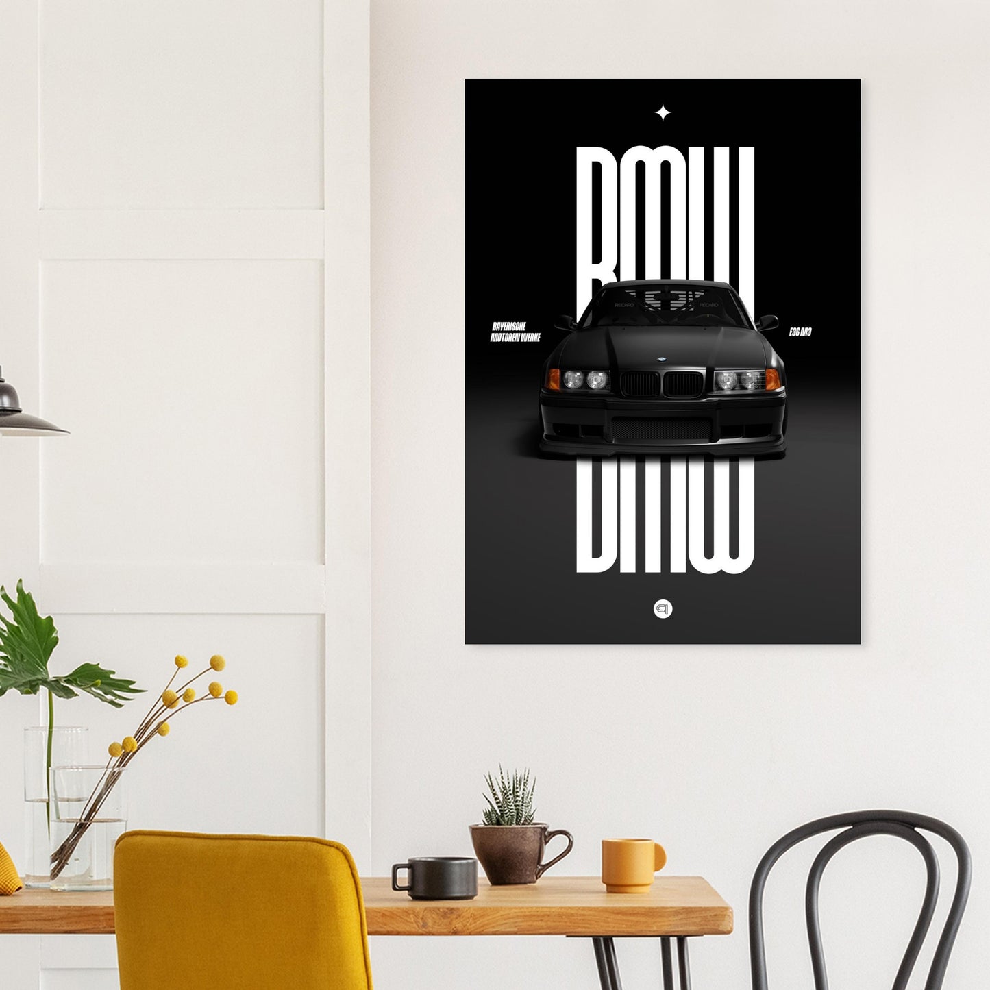 Car Poster - BMW E36 - Black