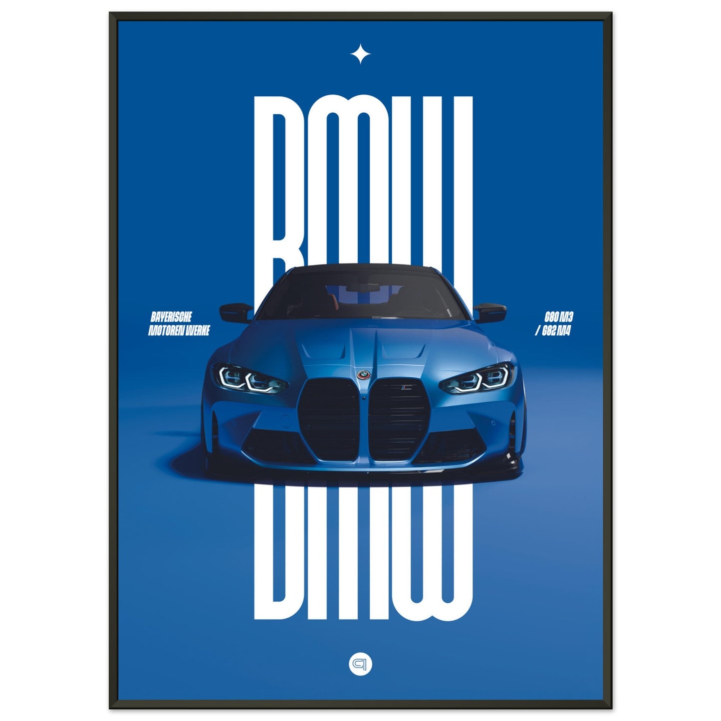 Framed Car Poster - BMW G80 M3 / G82 M4 Bumper - Blue
