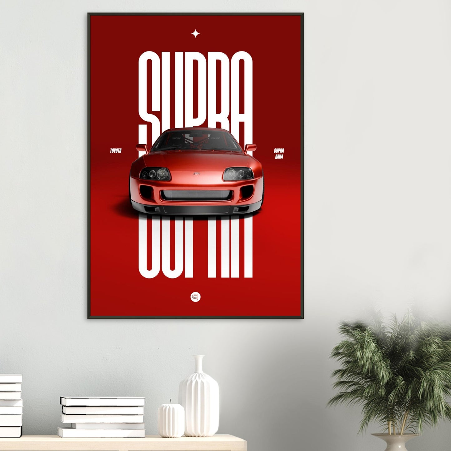 Framed Car Poster - Toyota Supra MK4 - Red