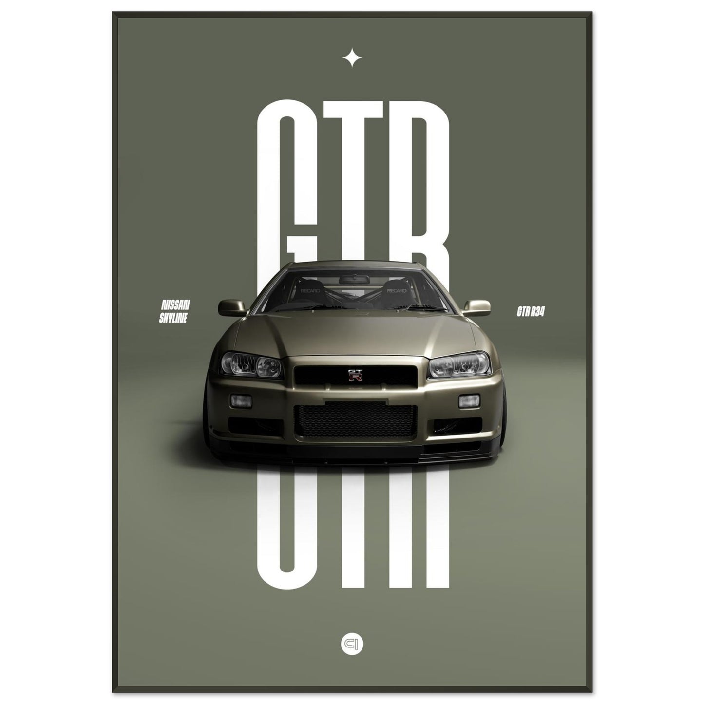 Framed Car Poster - Nissan Skyline GTR R34 - Millenium Jade