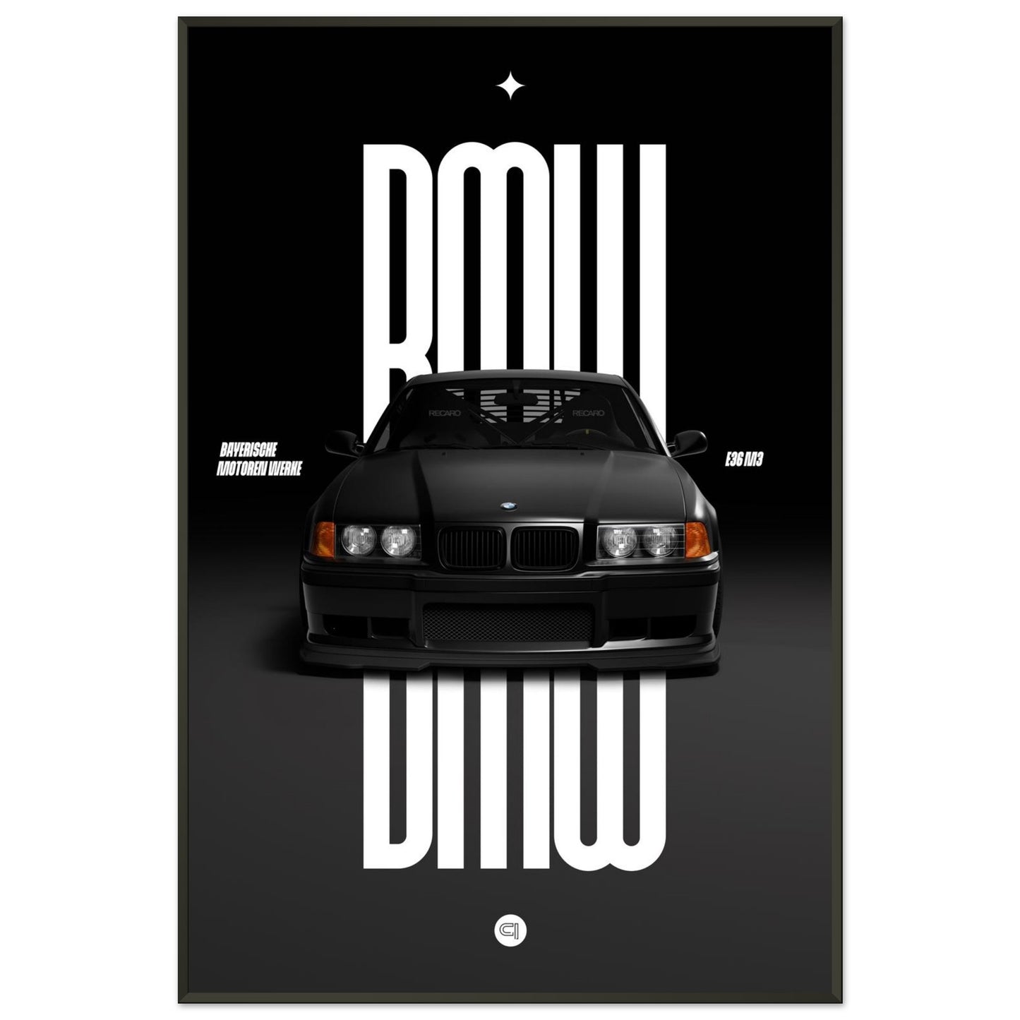 Framed Car Poster - BMW E36 - Black
