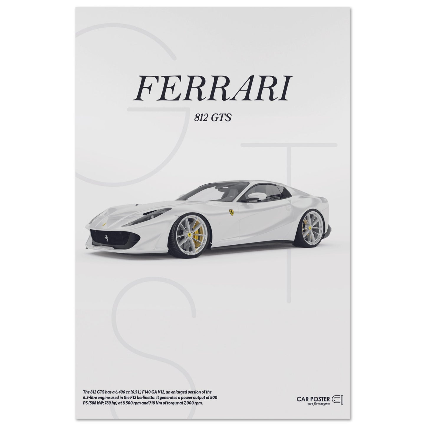 Car Poster - Ferrari 812 GTS Letters - White