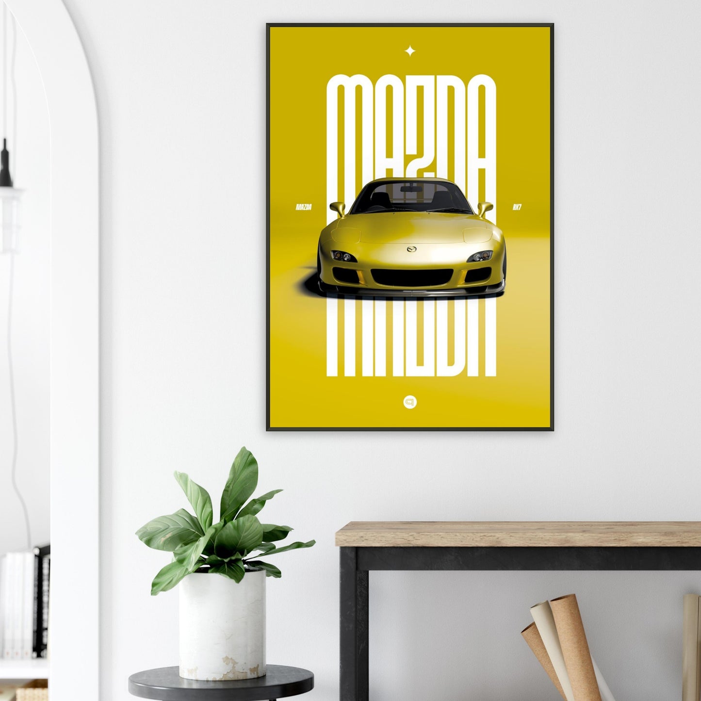 Framed Car Poster - Mazda RX7 - Yellow