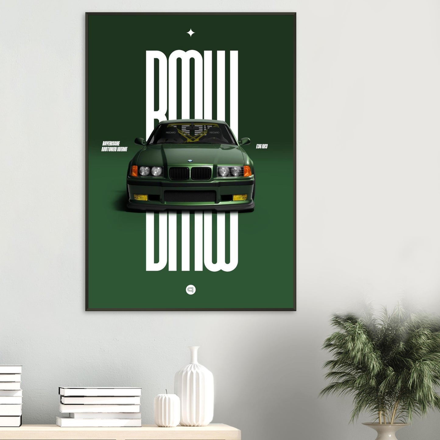 Framed Car Poster - BMW E36 - Green