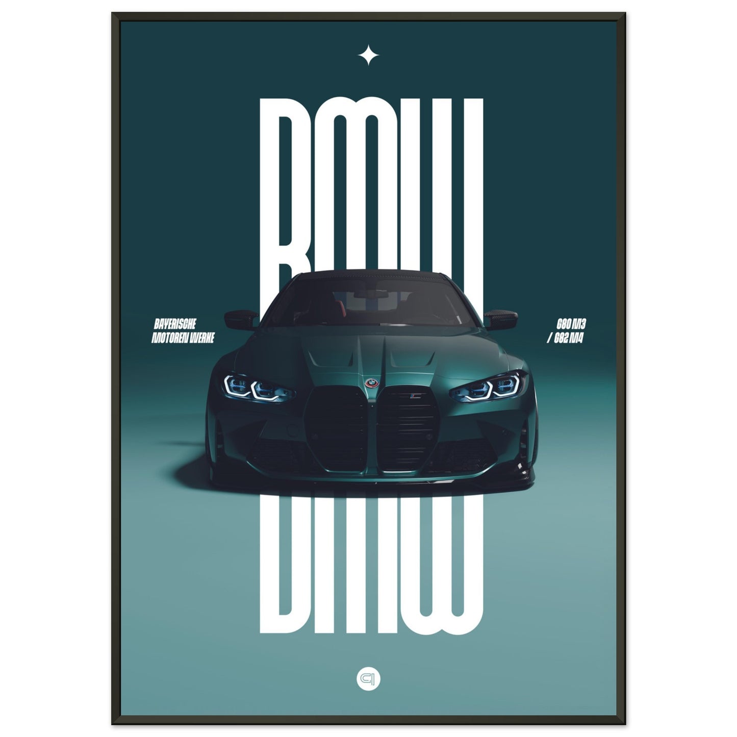 Framed Car Poster - BMW G80 M3 / G82 M4 Bumper - Darkgreen