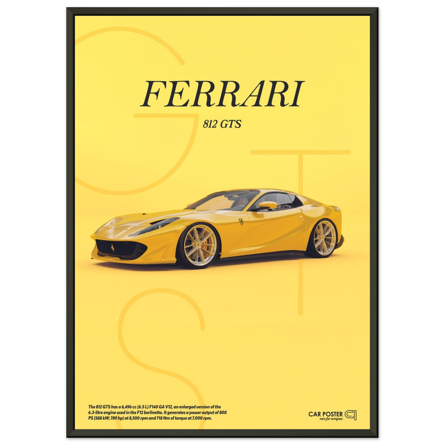 Framed Car Poster - Ferrari 812 GTS Letters - Yellow