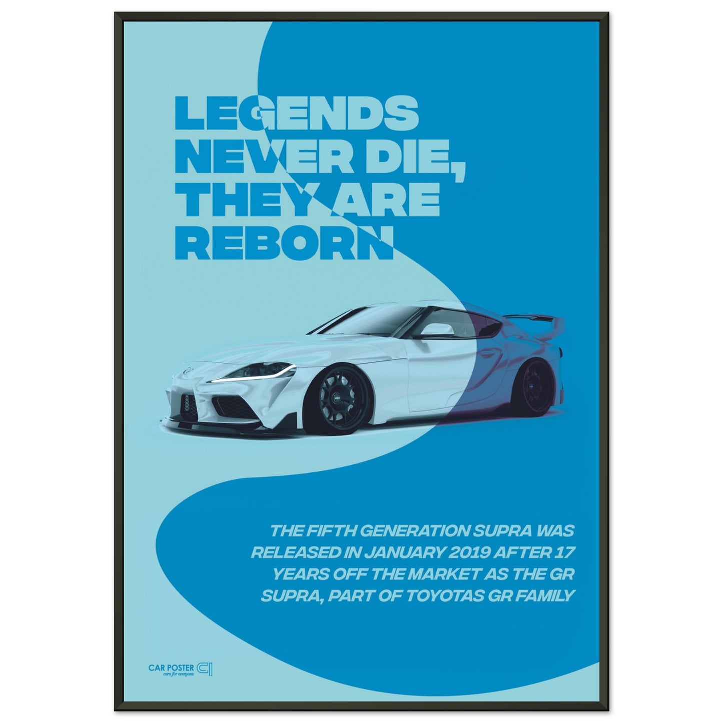 Framed Car Poster - Toyota GR Supra Legend - Blue