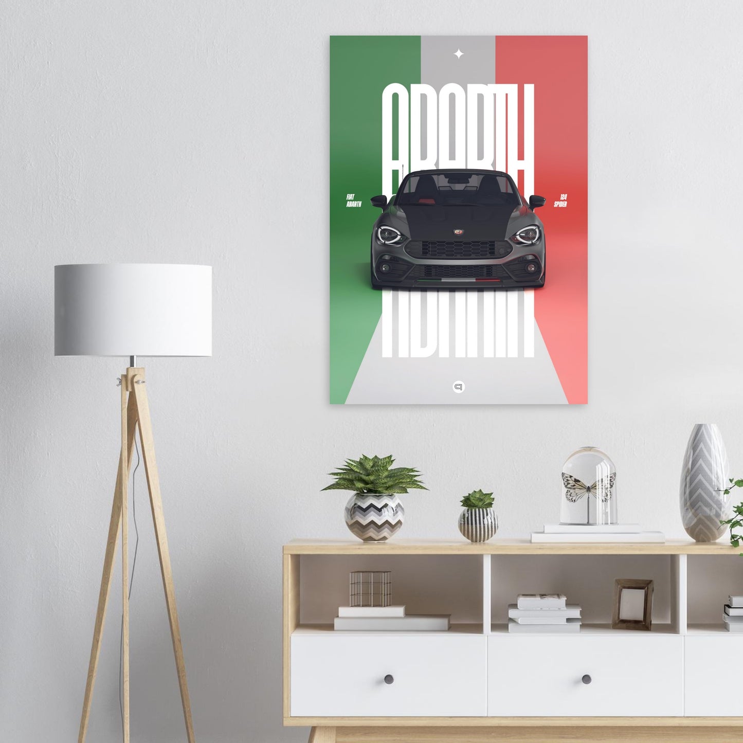 Car Poster - Fiat Abarth 124 Spider - Italy white typo