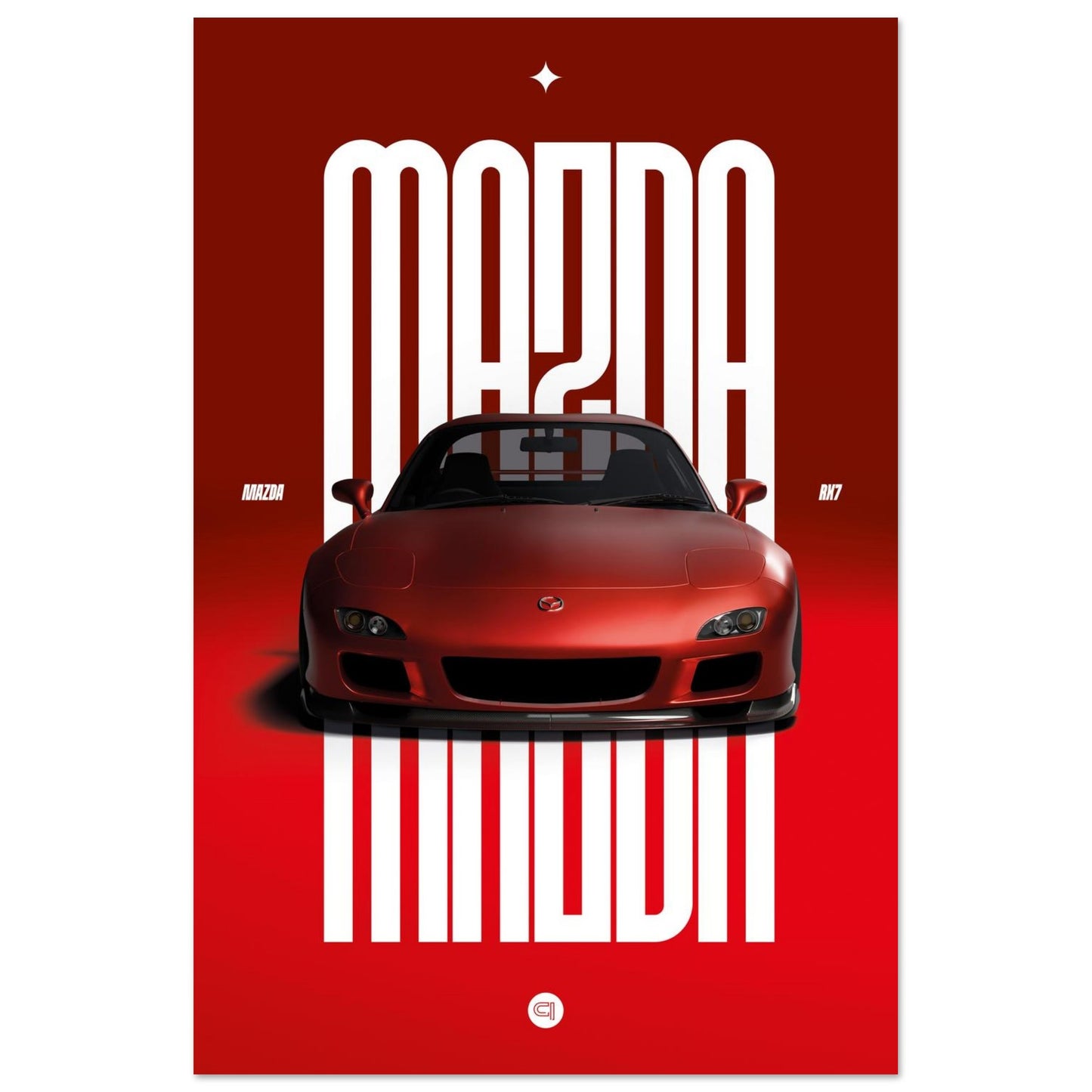 Car Poster - Mazda RX7 - Red