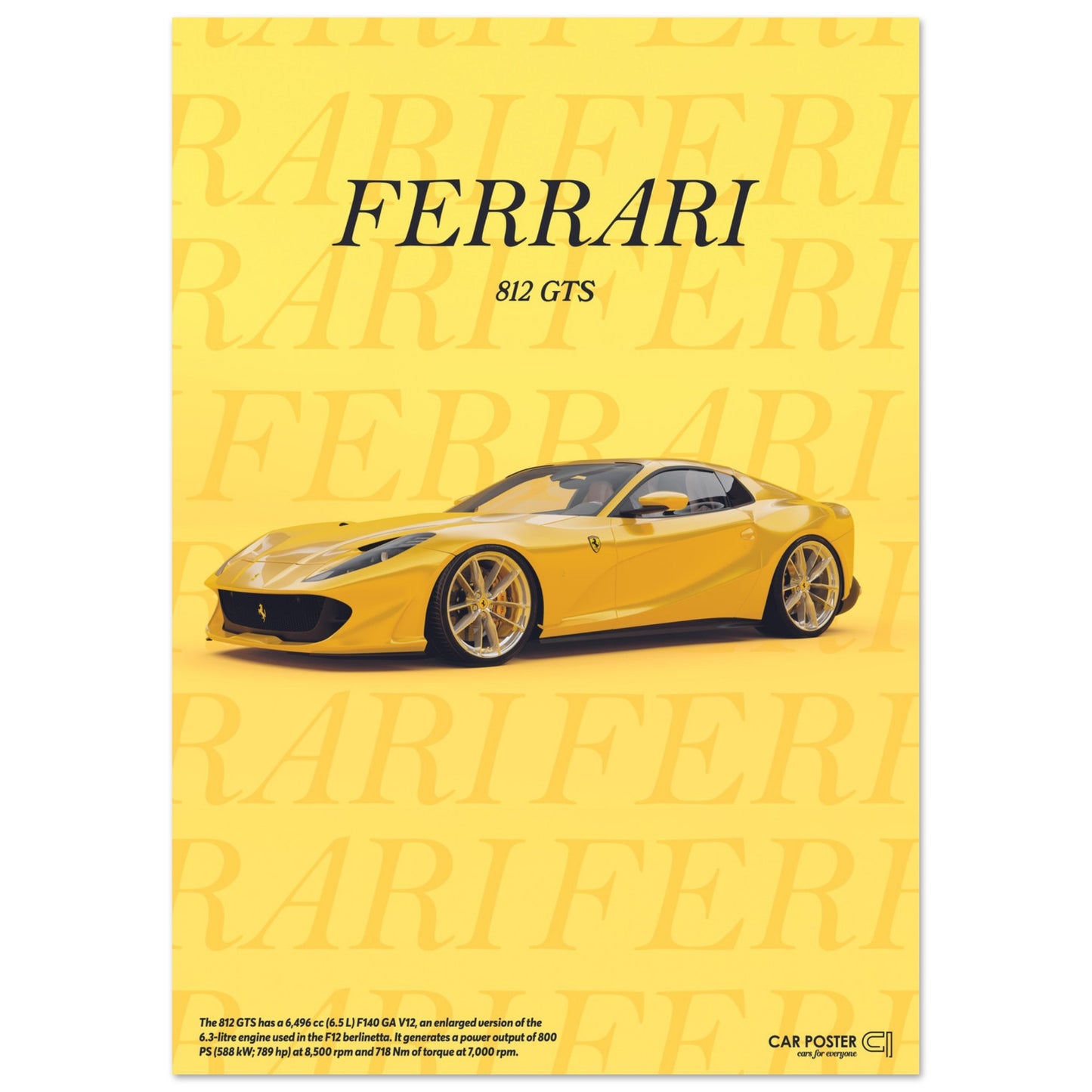 Car Poster - Ferrari 812 GTS Typography - Yellow