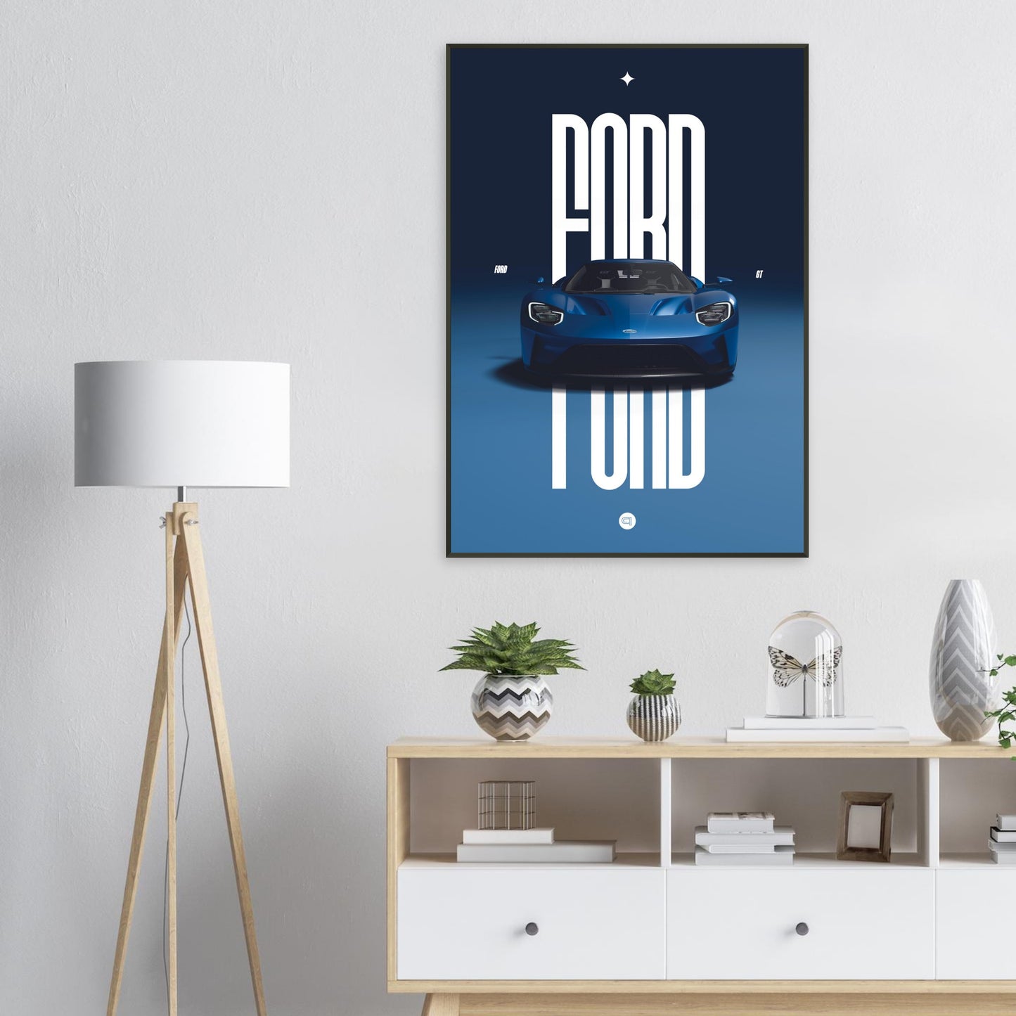 Framed Car Poster - Ford GT - Blue