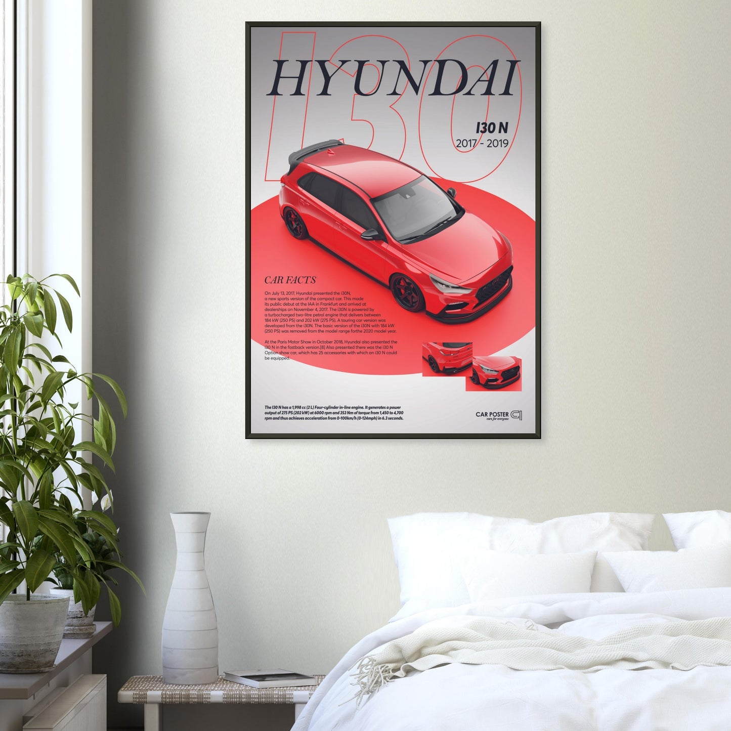 Framed Car Poster - Hyundai I30N - Red