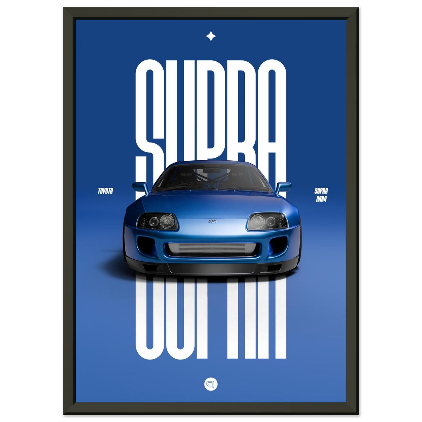 Framed Car Poster - Toyota Supra MK4 - Blue
