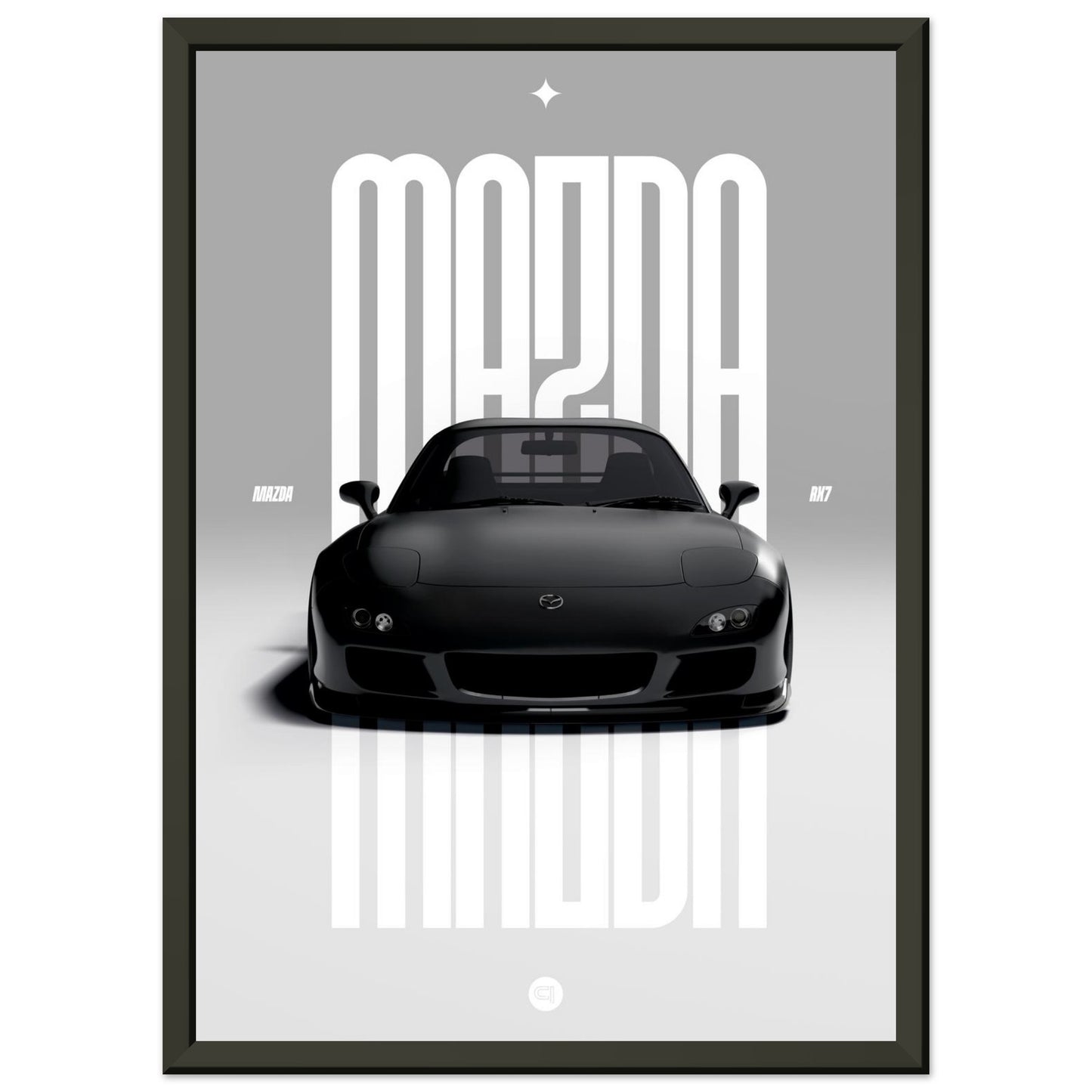 Framed Car Poster - Mazda RX7 - Black