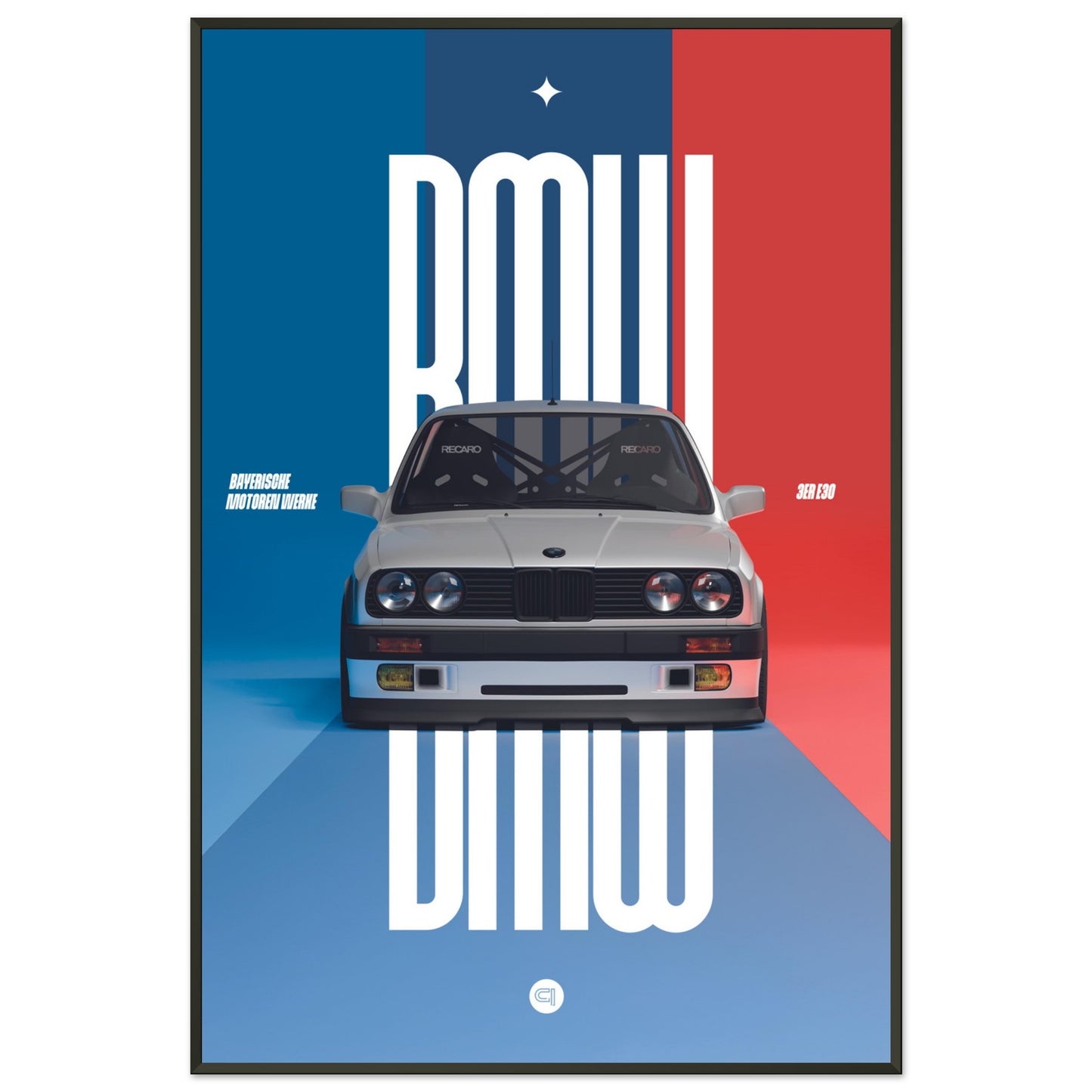 Framed Car Poster - BMW E30 - M Color