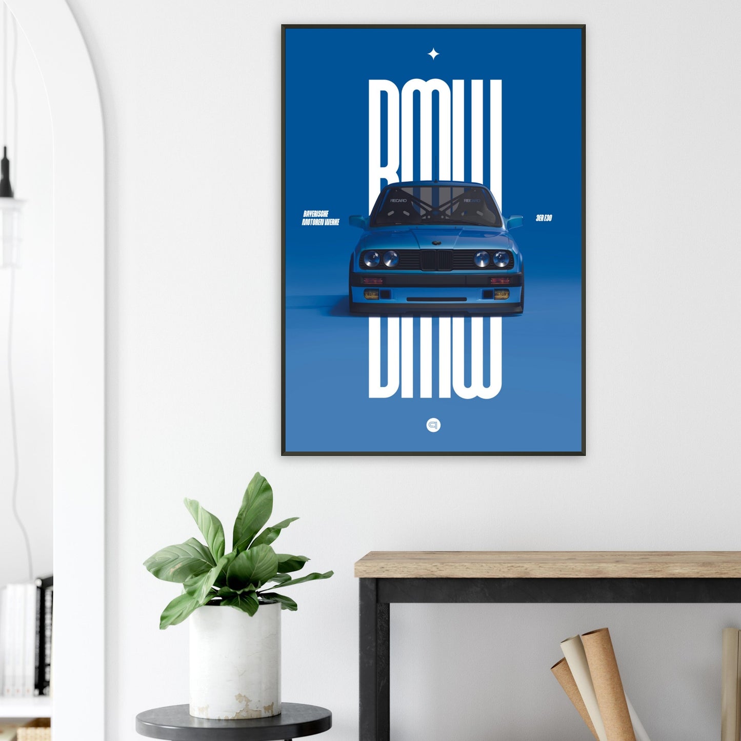´Framed Car Poster - BMW E30 - Blue