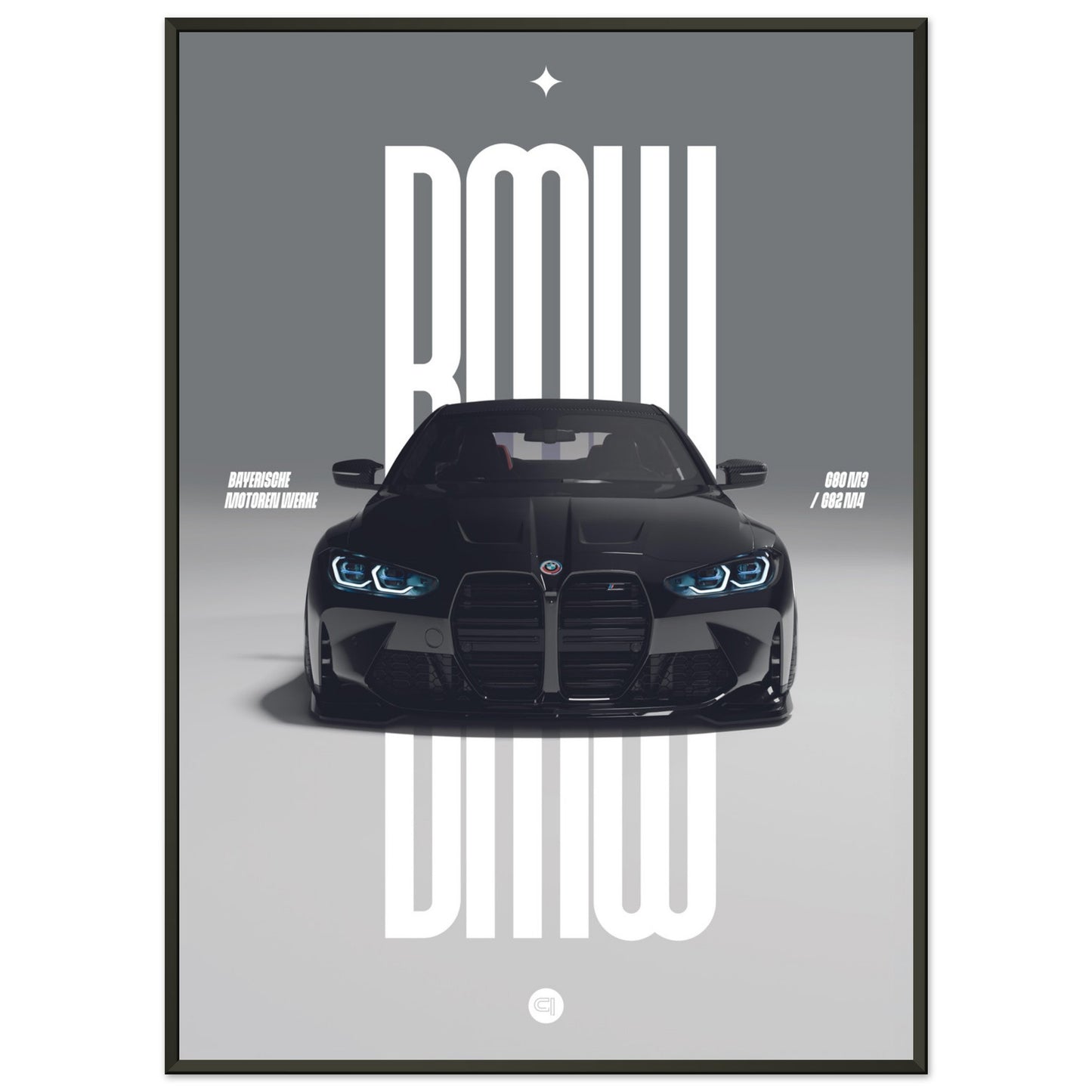 Framed Car Poster - BMW G80 M3 / G82 M4 Bumper - Black