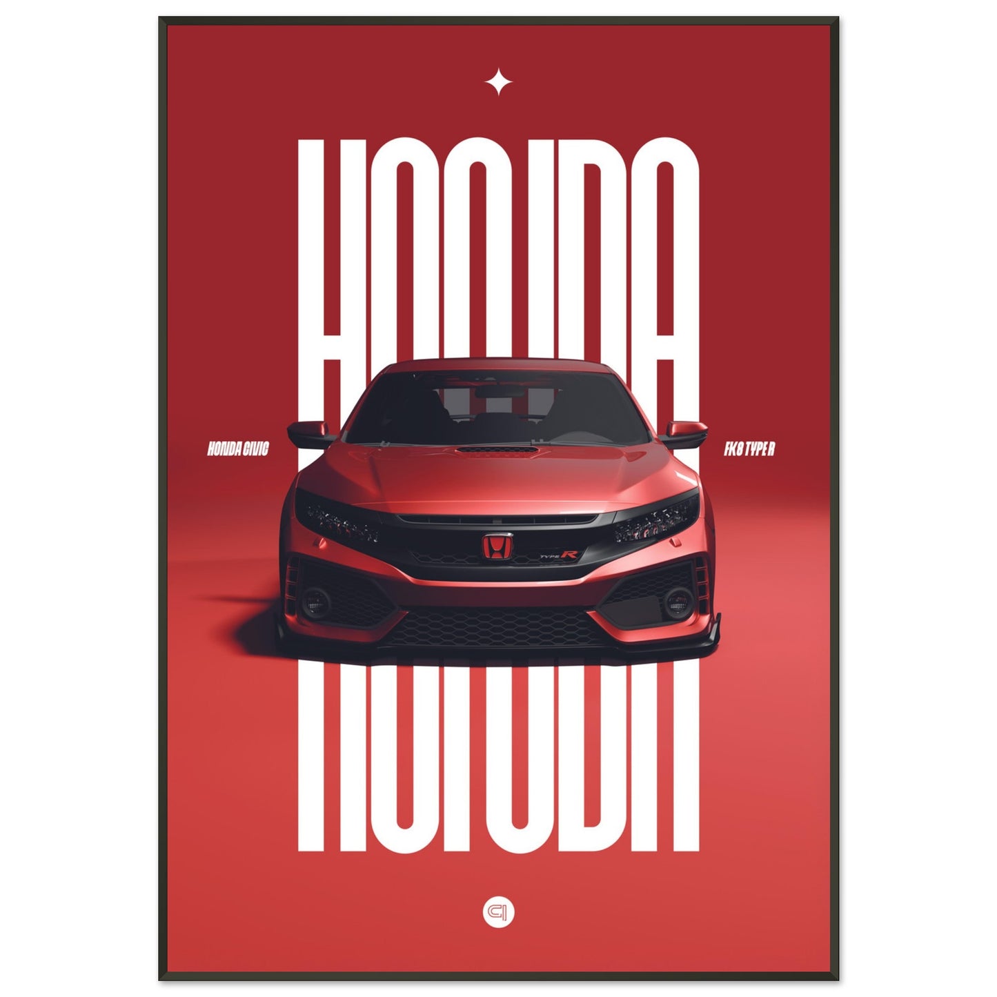 Framed Car Poster - Honda Civic FK8 Type R - Red