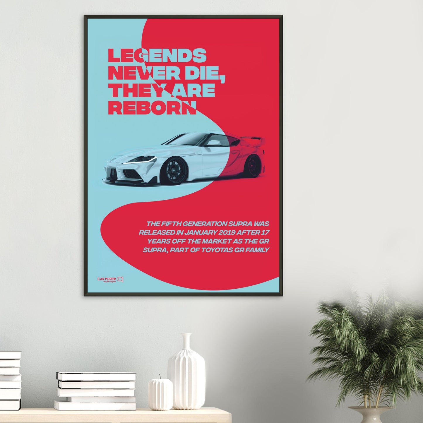 Framed Car Poster - Toyota GR Supra Legend - Red