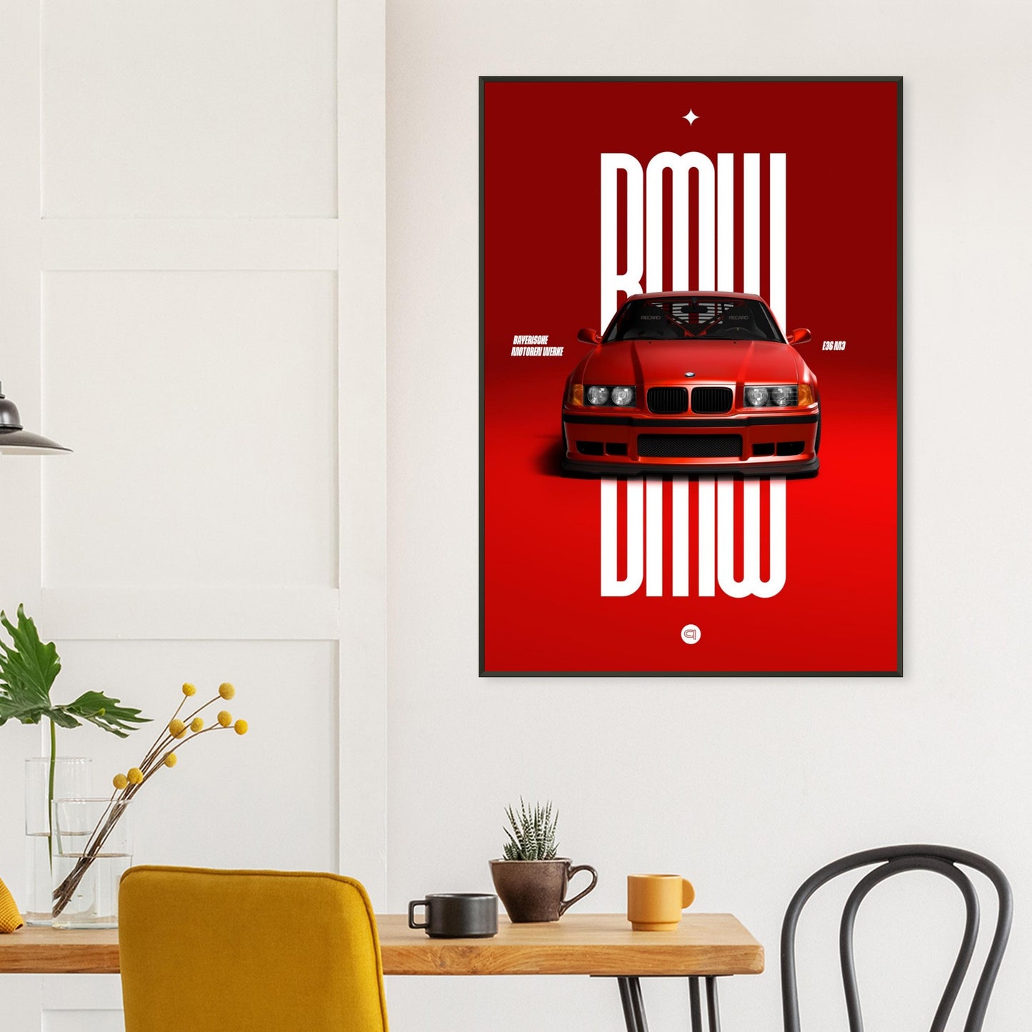 Framed Car Poster - BMW E36 - Red