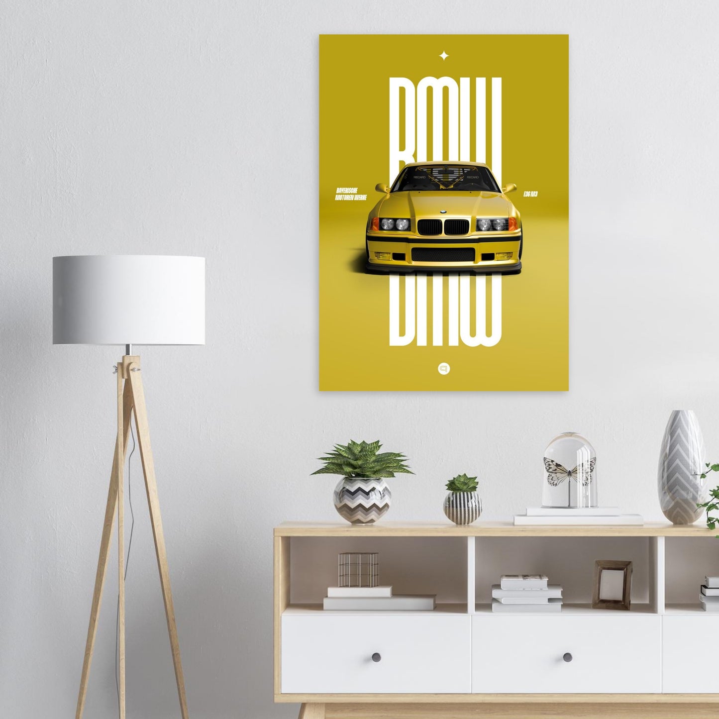 Car Poster - BMW E36 - Yellow