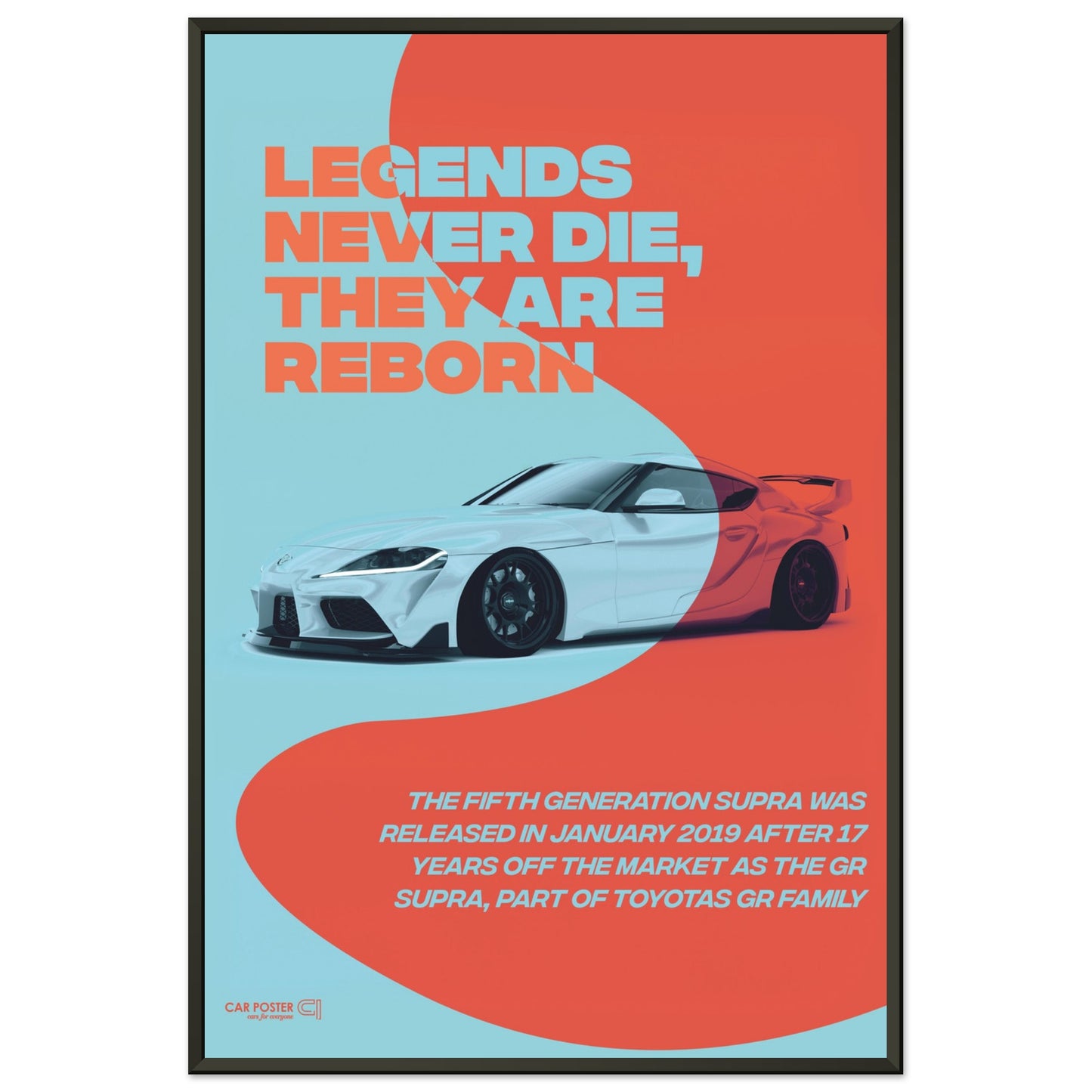 Framed Car Poster - Toyota GR Supra Legend - Orange