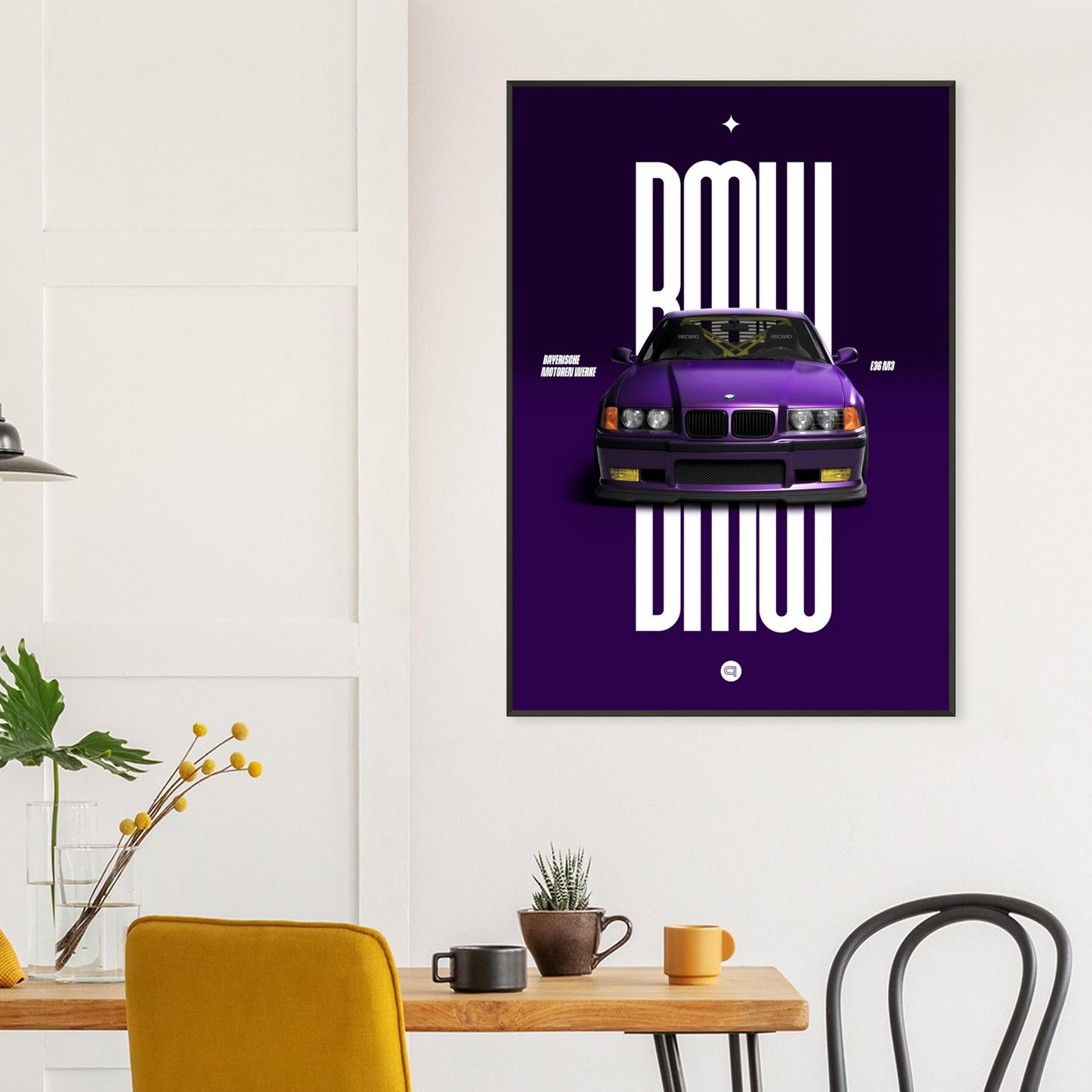 Framed Car Poster - BMW E36 - Purple