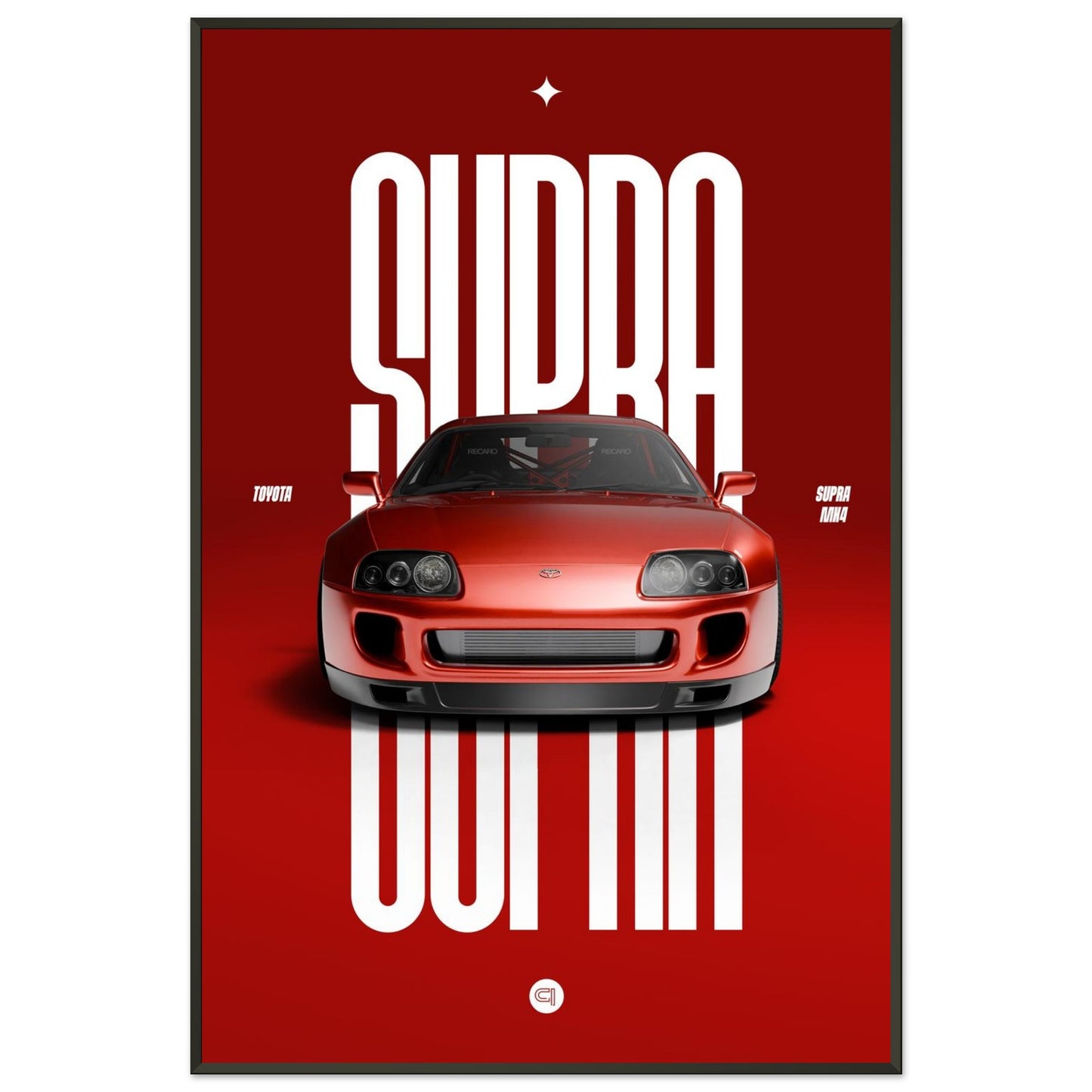 Framed Car Poster - Toyota Supra MK4 - Red