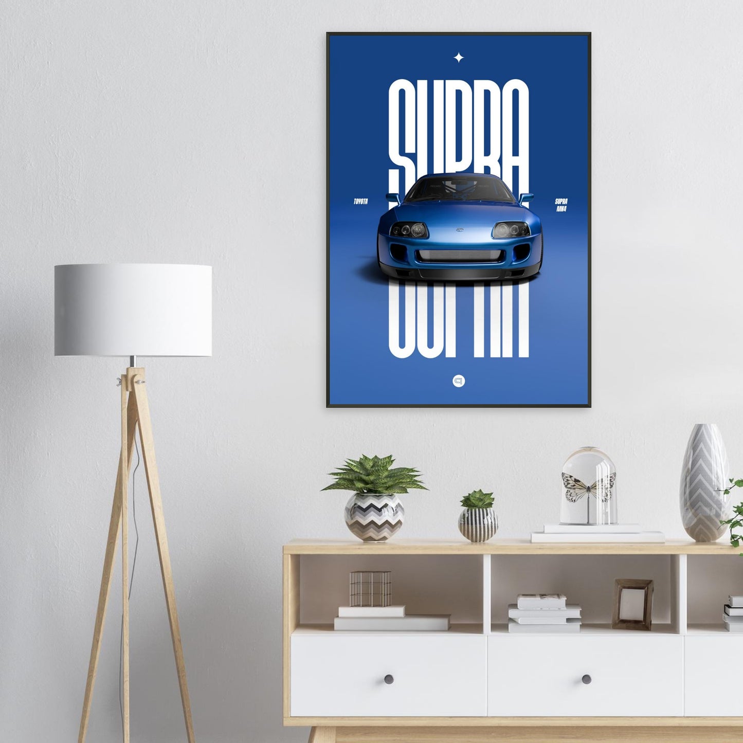 Framed Car Poster - Toyota Supra MK4 - Blue