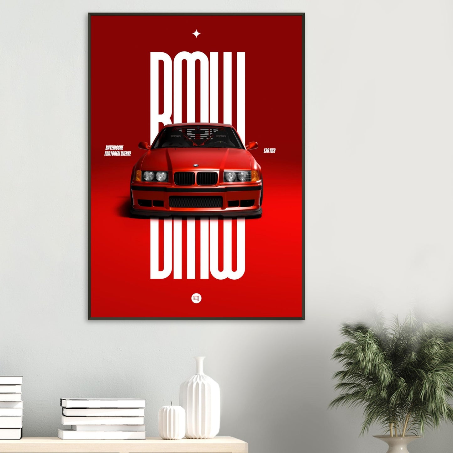 Framed Car Poster - BMW E36 - Red