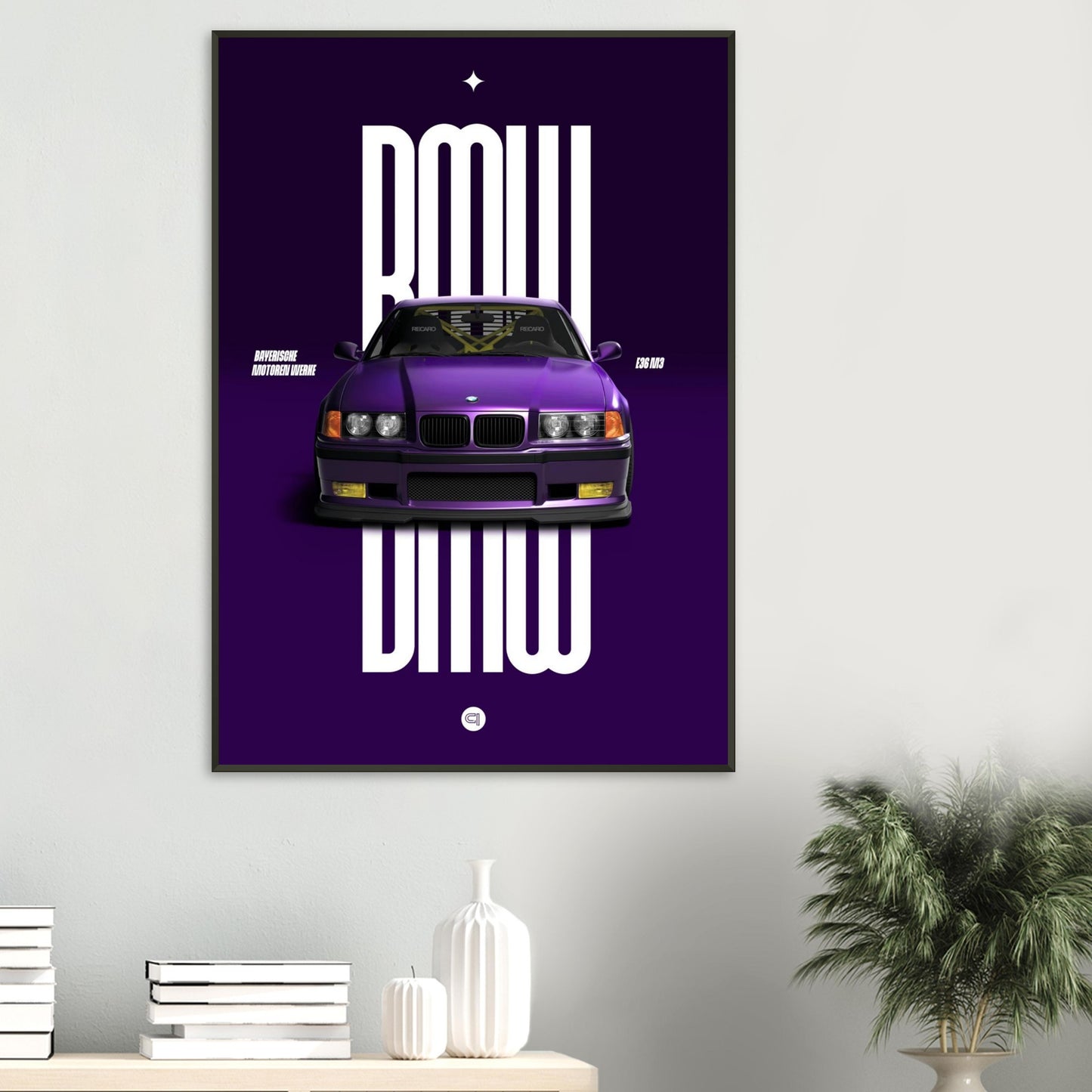 Framed Car Poster - BMW E36 - Purple