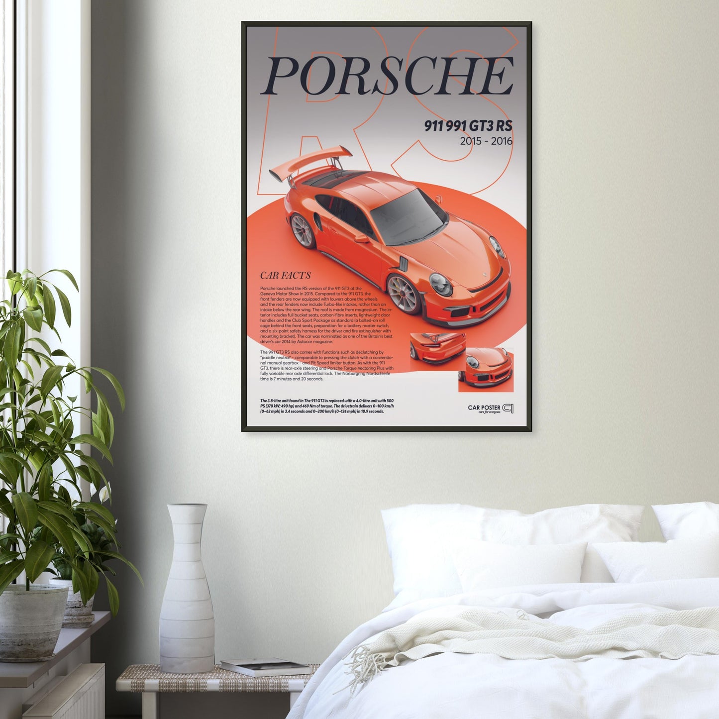 Framed Car Poster - Porsche 911 991 GT3 RS - Lava Orange