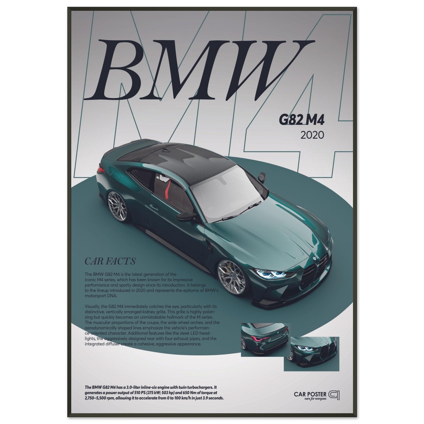 Framed Car Poster - BMW G82 M4 - Darkgreen