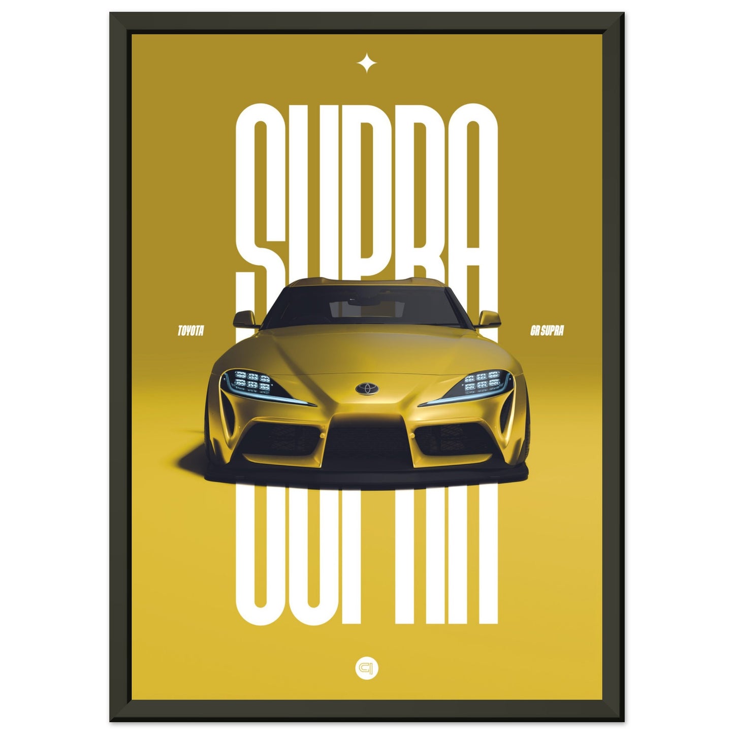Framed Car Poster - Toyota GR Supra Bumper - Yellow
