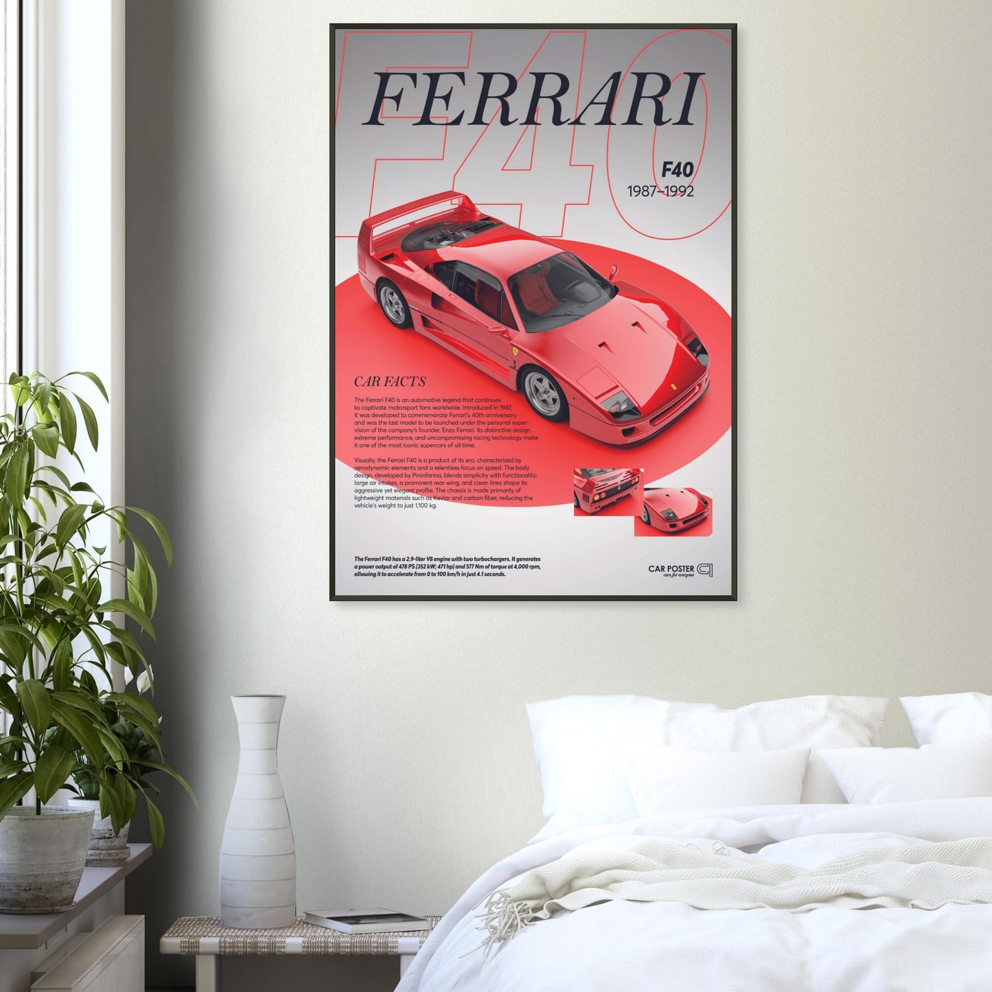 Framed Car Poster - Ferrari F40 - Red