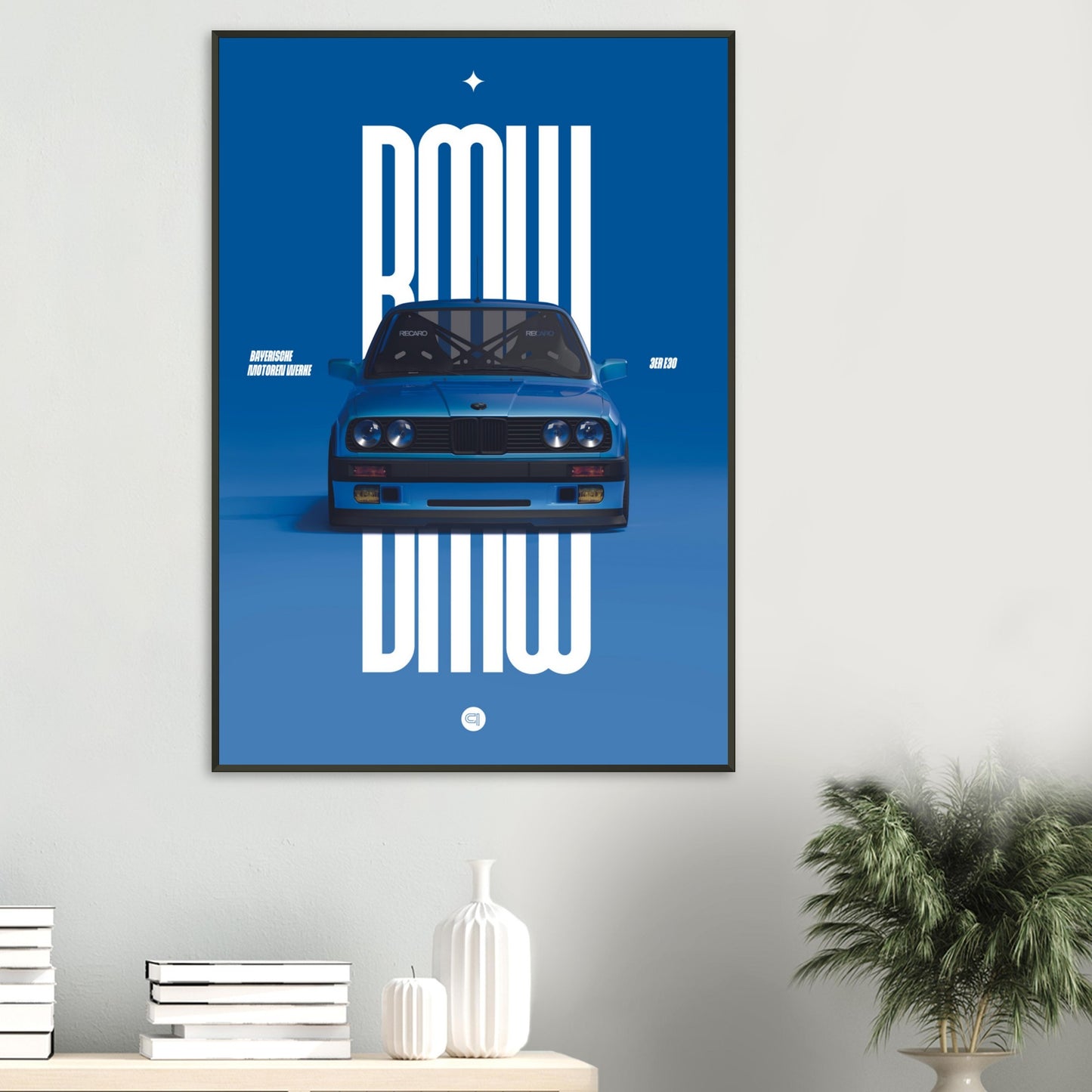 ´Framed Car Poster - BMW E30 - Blue