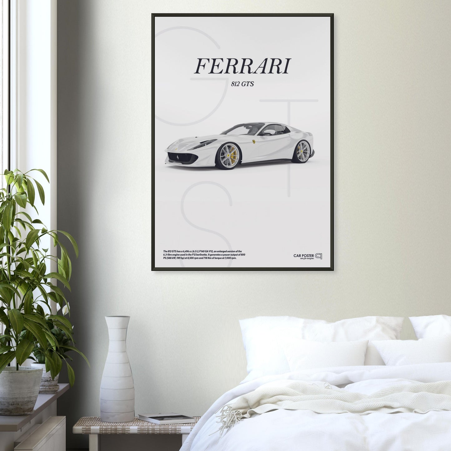Framed Car Poster - Ferrari 812 GTS Letters - White