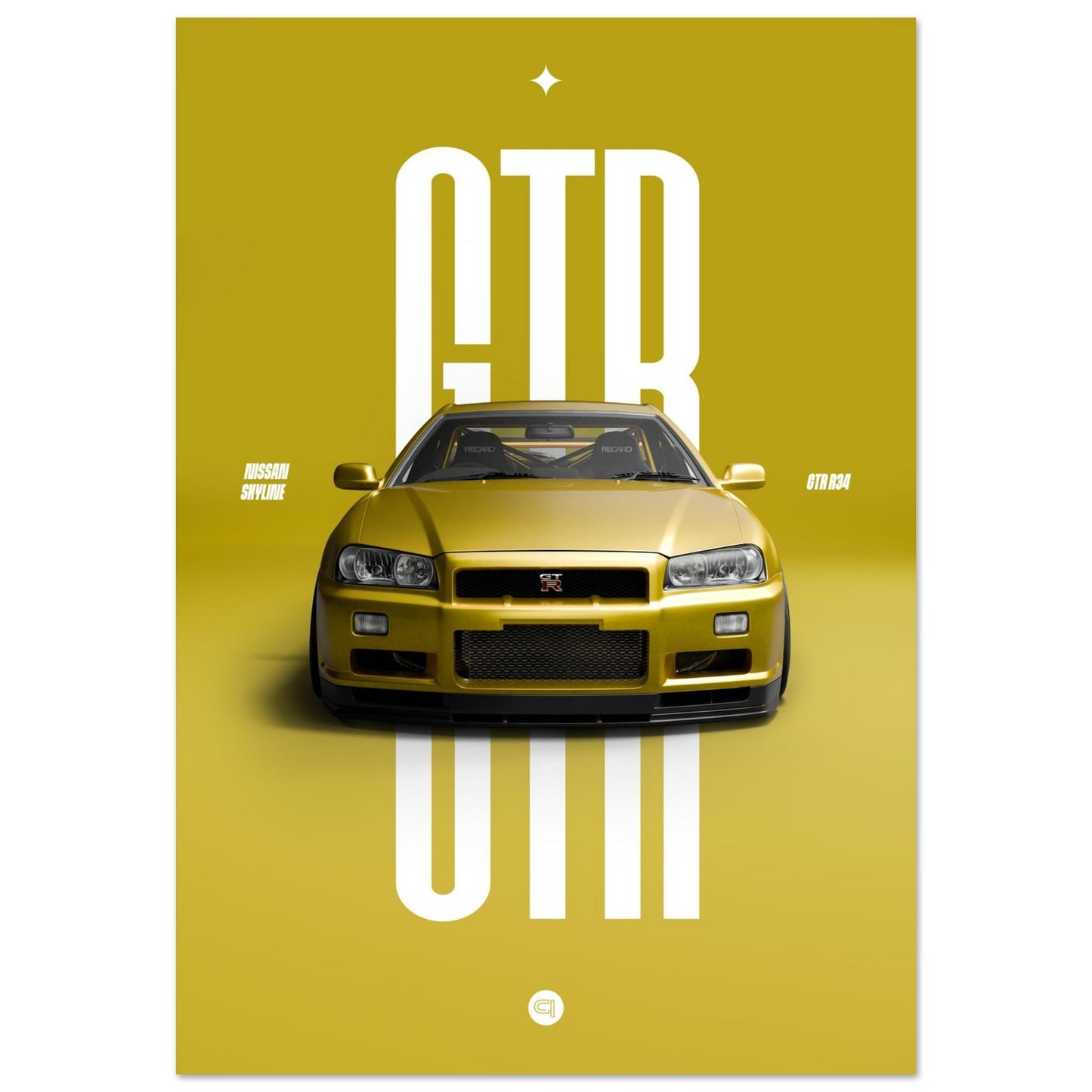 Car Poster - Nissan Skyline GTR R34 - Yellow