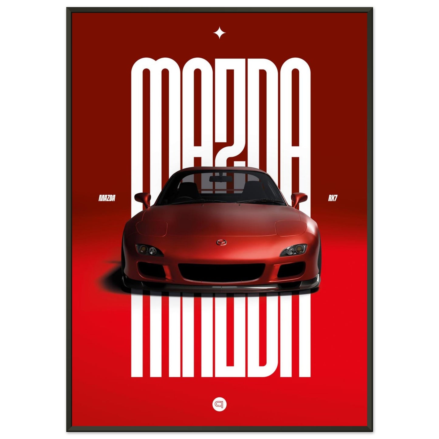 Framed Car Poster - Mazda RX7 - Red