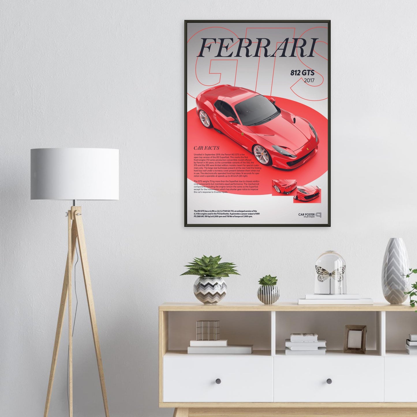 Framed Car Poster - Ferrari 812 GTS - Red