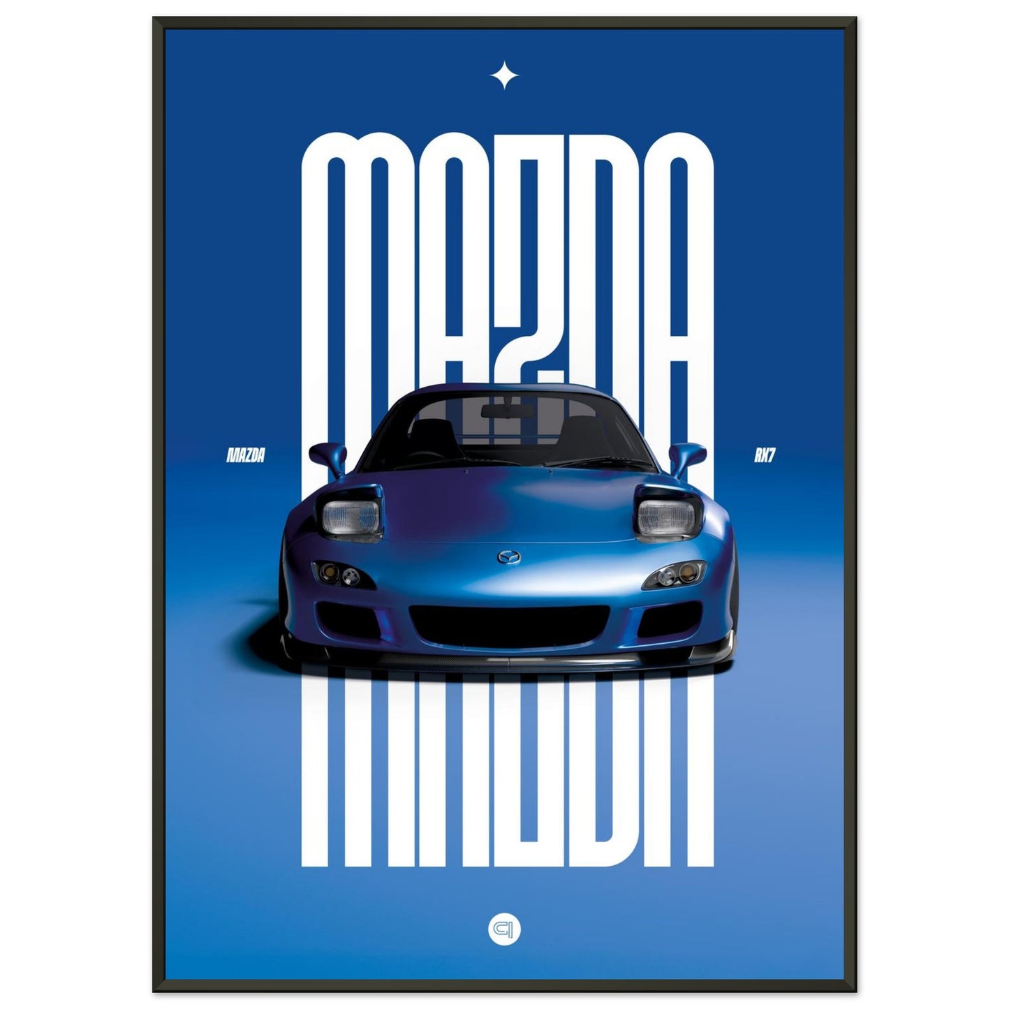 Framed Car Poster - Mazda RX7 - Blue Pop up