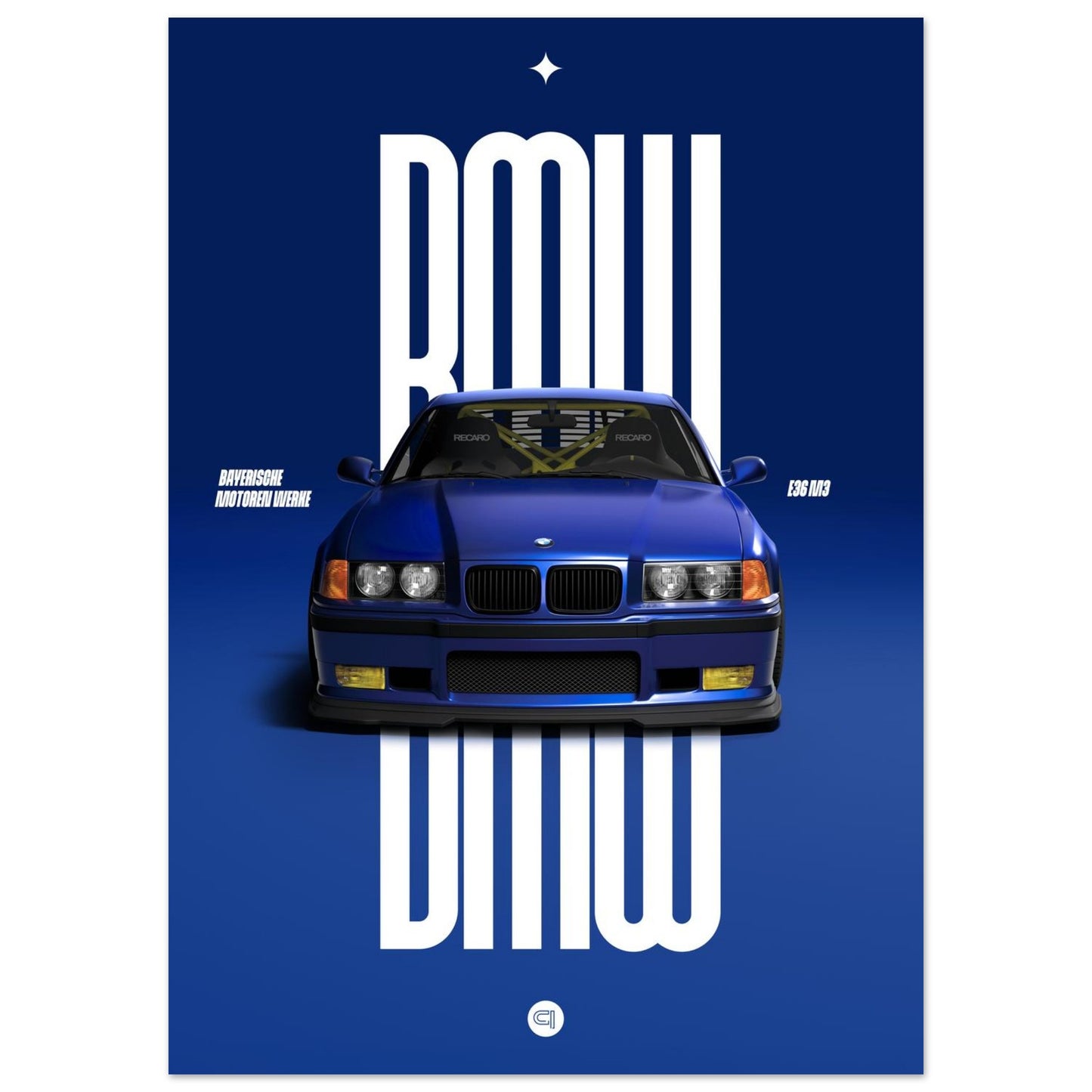 Car Poster - BMW E36 - Blue