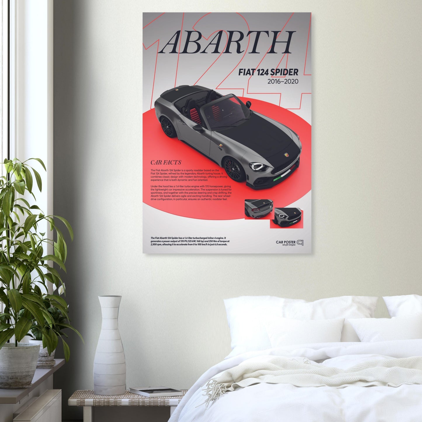 Car Poster - Fiat Abarth 124 Spider - grey