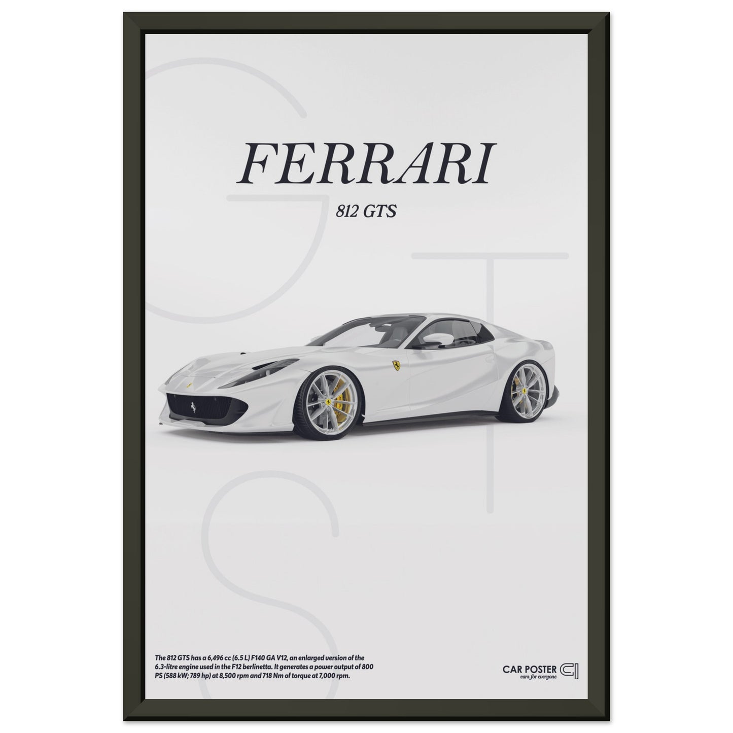 Framed Car Poster - Ferrari 812 GTS Letters - White