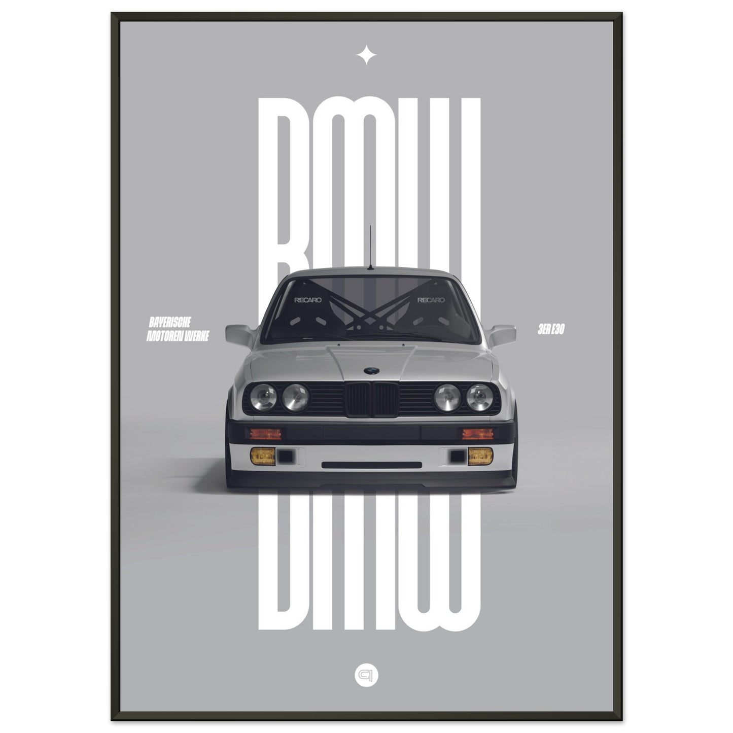 Framed Car Poster - BMW E30 - White