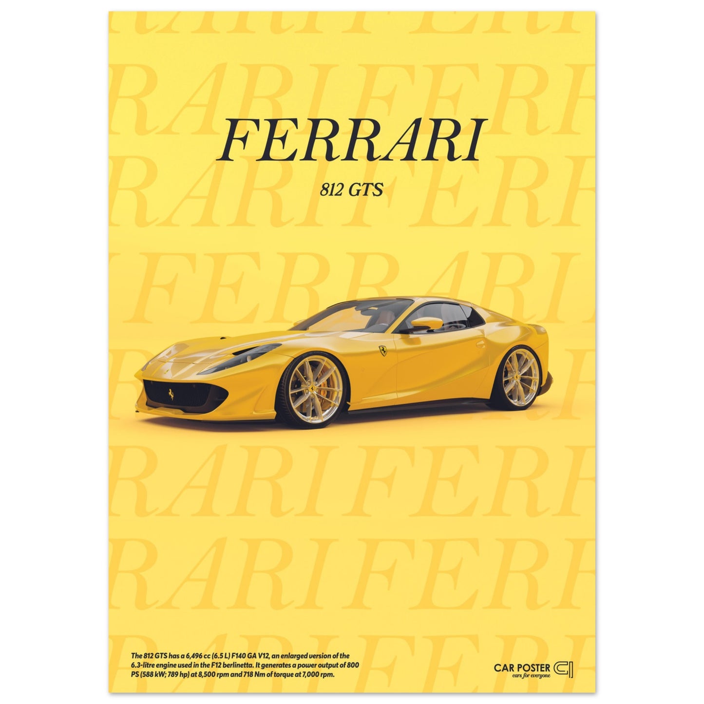 Car Poster - Ferrari 812 GTS Typography - Yellow