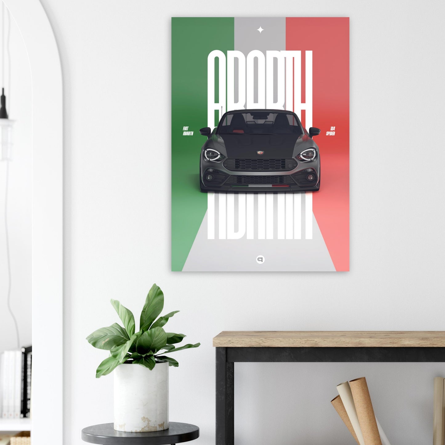 Car Poster - Fiat Abarth 124 Spider - Italy white typo